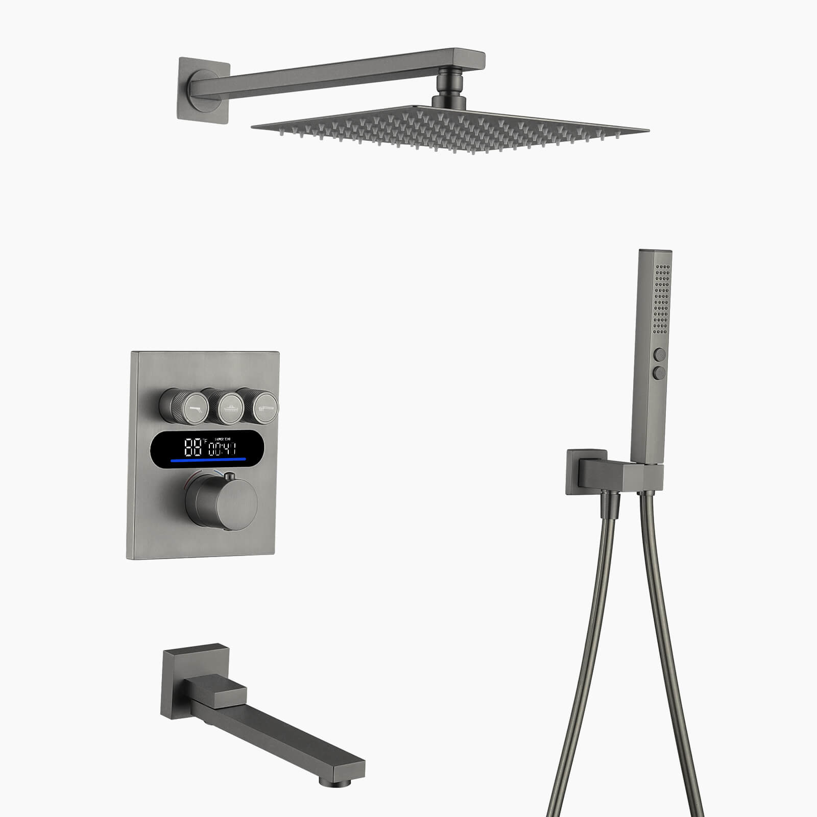 Lefton Concealed Rainfall Thermostatic Shower System with Handheld & Tub Spout and Temperature Display-SSWM2502
